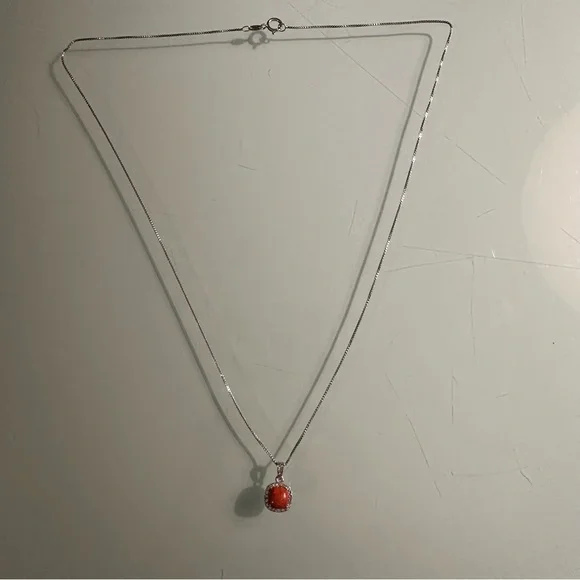 NWOT Ross-Simons Coral Pendant with .20 ct. t.w. White Topaz in Sterling Silver - Picture 2 of 8